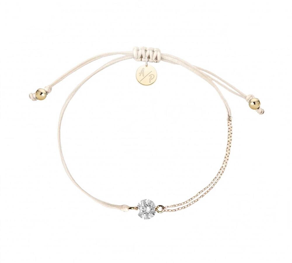 NEW ADRIANA PAPPAS women's cz solitaire bracelet on colored cord in ivory